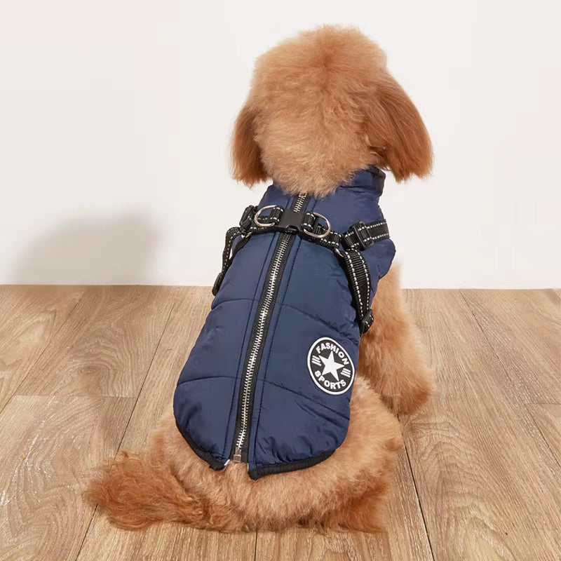 Premium Waterproof Winter Dog Jacket with Integrated Harness for Large Breeds, Ideal for Labradors, Chihuahuas, and French Bulldogs