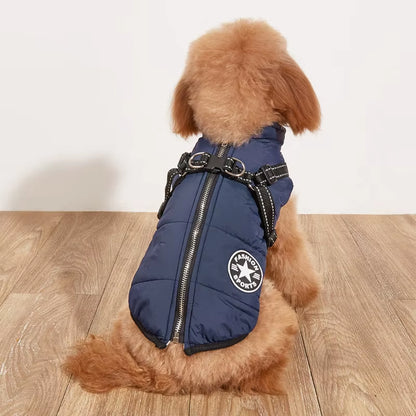 Premium Waterproof Winter Dog Jacket with Integrated Harness for Large Breeds, Ideal for Labradors, Chihuahuas, and French Bulldogs