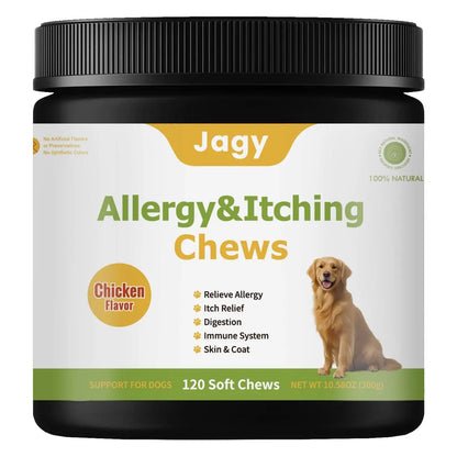 Jagy Omega-3 Allergy Relief Chews for Dogs - 120 Natural Fish Oil Treats for Itchy Skin, Hot Spots, and Shedding with Advanced Skin & Coat Vitamins for Optimal Pet Health