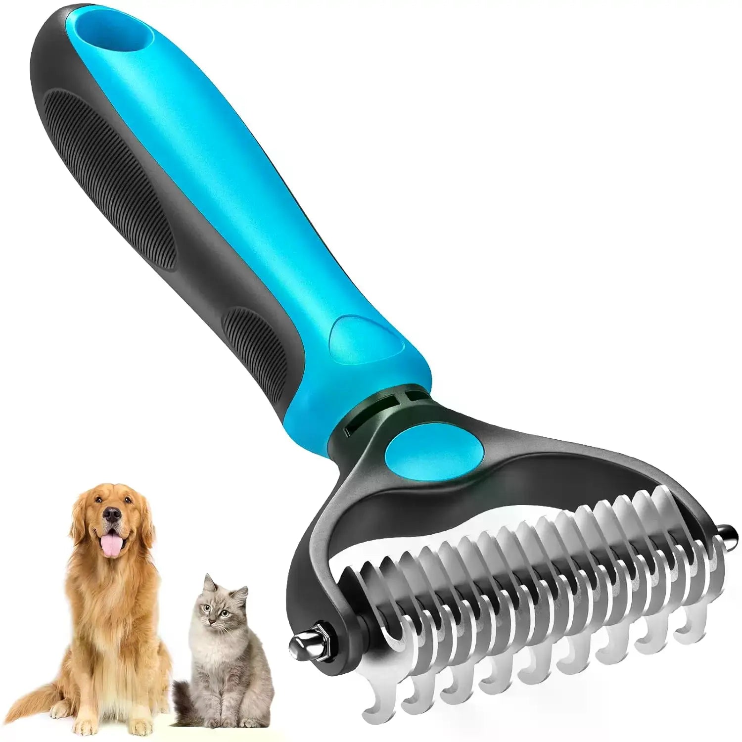 Professional Pet Grooming Brush - Dual-Sided Shedding and Dematting Undercoat Rake for Dogs and Cats, Effectively Reducing Shedding and Loose Fur