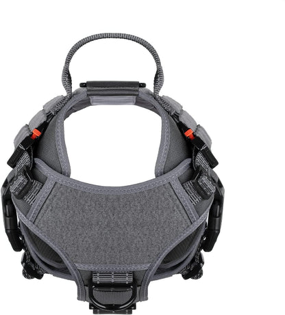 Medium Tactical Dog Harness with Dual Metal Buckles, MOLLE Vest for Working Dogs, No-Pull Front Leash Clip, and Hook and Loop Panel - Grey (Size M, Pack of 1)