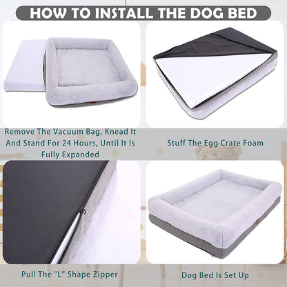 Extra Large Orthopedic Dog Bed with Bolster Sides, Removable and Washable Cover, Non-Slip Base, and Egg Foam Cushion, 46 x 30 Inches, Gray