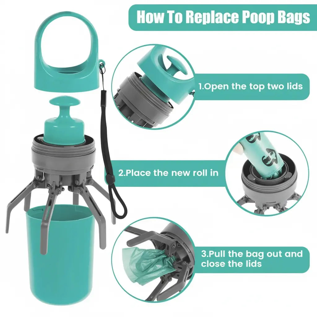UFORU Portable Pet Waste Scooper with 6 Dog Waste Bags and Dispenser - Compact Outdoor Essential for Pet Care