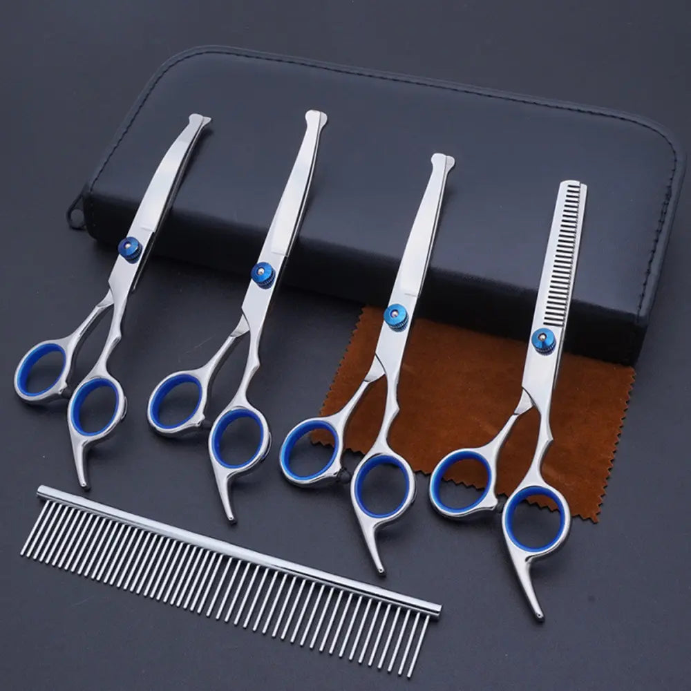 Pawzseek Professional 5-In-1 Stainless Steel Dog Grooming Scissors Set with Safety Round Tips - Ideal for Cats as Well