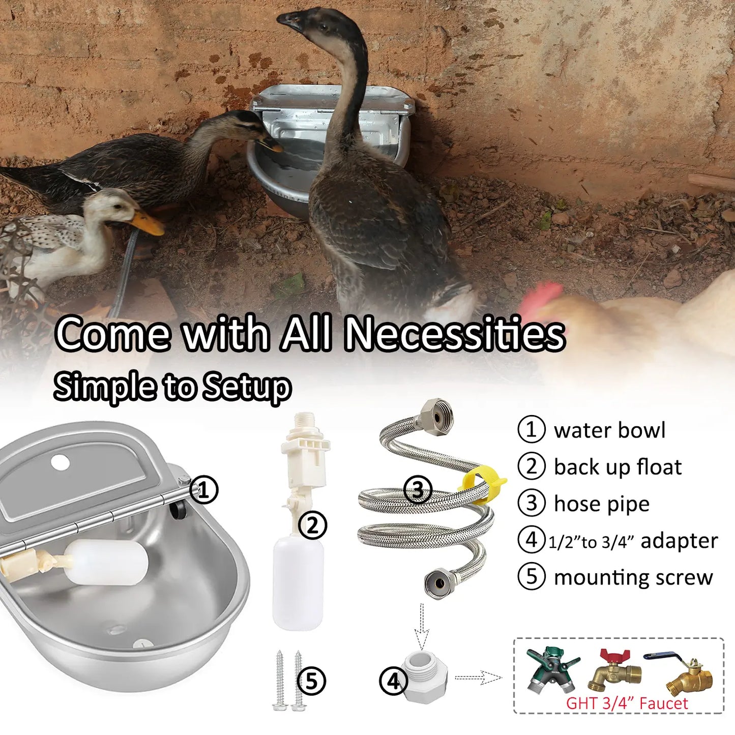 Automatic Pet Water Dispenser with Drain Plug and Hose for Convenient Refilling - Fountain Design