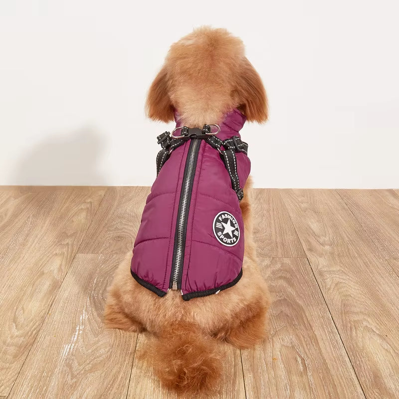 Premium Waterproof Winter Dog Jacket with Integrated Harness for Large Breeds, Ideal for Labradors, Chihuahuas, and French Bulldogs