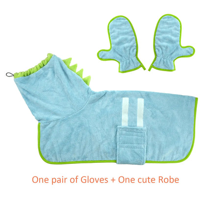 Quick-Dry Dog Bathrobe and Towel Set, Adjustable Microfiber Robe with Drying Gloves, Perfect for Cold Weather and Beach Use
