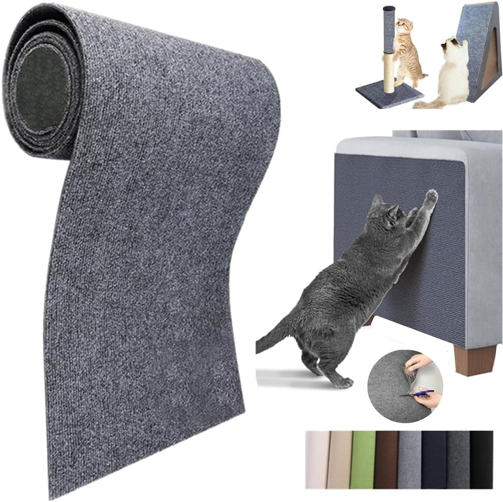 Self-Adhesive Cat Scratch Furniture Protector Mat - Customizable Scratch Pad for Cat Trees, Doors, and Couches (Dark Gray, 11.8 x 23 Inches)