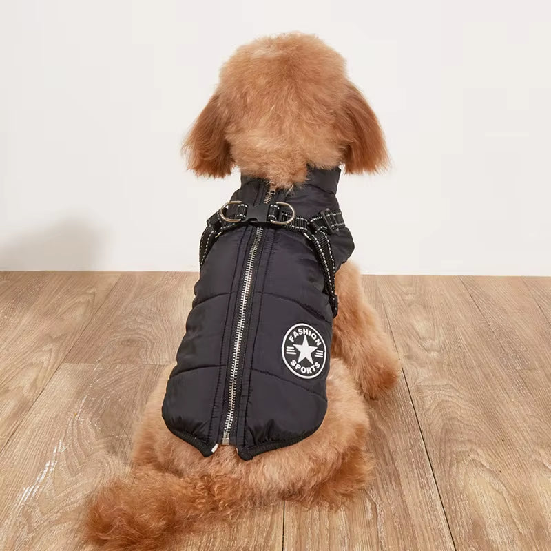 Premium Waterproof Winter Dog Jacket with Integrated Harness for Large Breeds, Ideal for Labradors, Chihuahuas, and French Bulldogs