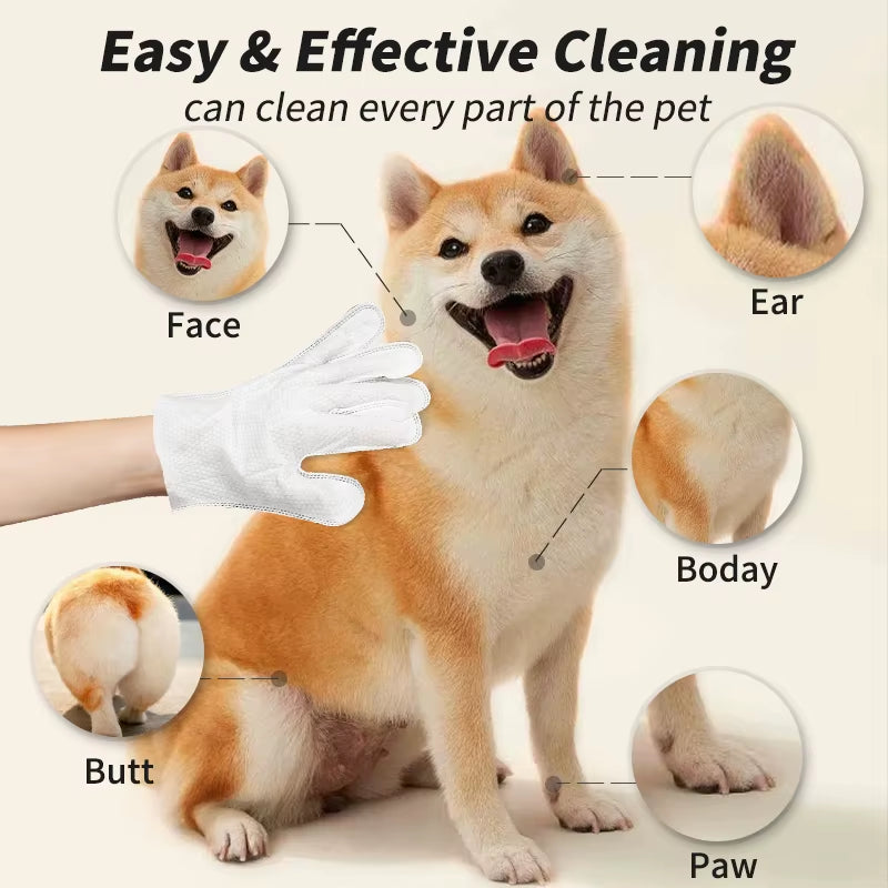 6-Piece Pet Cleaning Gloves with Deodorizing Wipes for Cats and Dogs - Gentle Wash-Free Solution