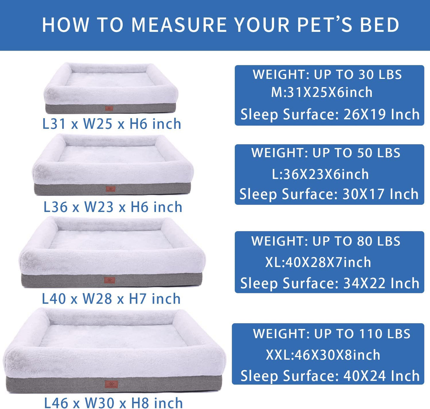Extra Large Orthopedic Dog Bed with Bolster Sides, Removable and Washable Cover, Non-Slip Base, and Egg Foam Cushion, 46 x 30 Inches, Gray