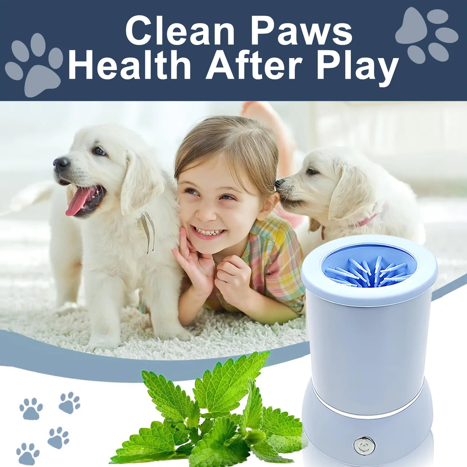 Portable Electric Dog Paw Cleaner and Massager - USB Rechargeable Paw Washing Cup for Small to Medium Dogs with ABS Silicone Bristles and 1500mAh Battery, One-Button Operation Pet Grooming Tool