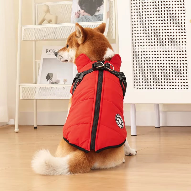 Premium Waterproof Winter Dog Jacket with Integrated Harness for Large Breeds, Ideal for Labradors, Chihuahuas, and French Bulldogs