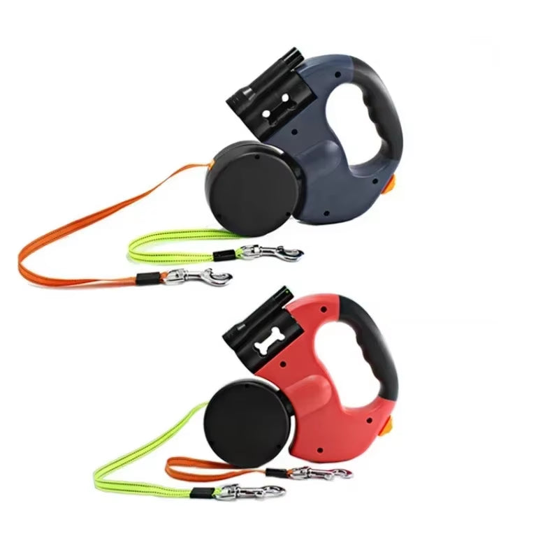 LED Automatic Retractable Dog Leash with Dual Heads and Built-in Storage Compartment - Premium Pet Accessories