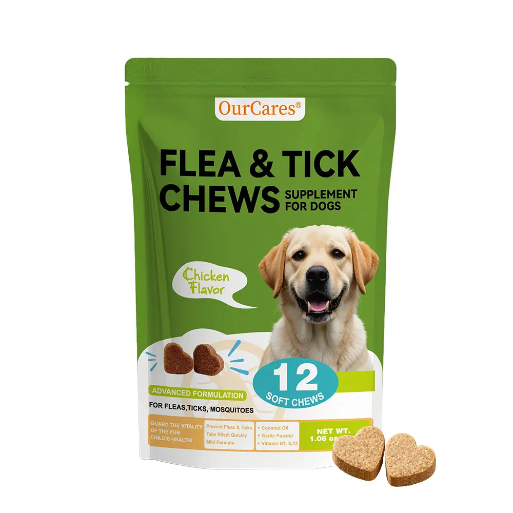 OURCARES Natural Chicken Flavor Bites Prevention Chews for Dogs - 120 Count, Plant-Based with Probiotics, Coconut Oil, and Flaxseed for All Breeds - New and Old Packaging, Random Delivery