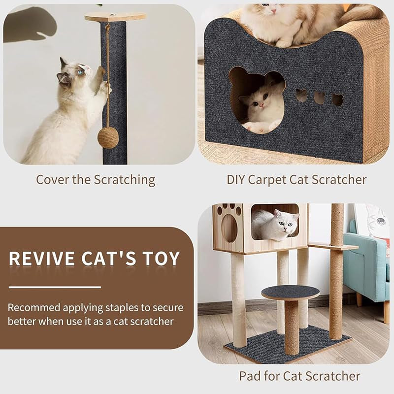 Self-Adhesive Cat Scratch Furniture Protector Mat - Customizable Scratch Pad for Cat Trees, Doors, and Couches (Dark Gray, 11.8 x 23 Inches)