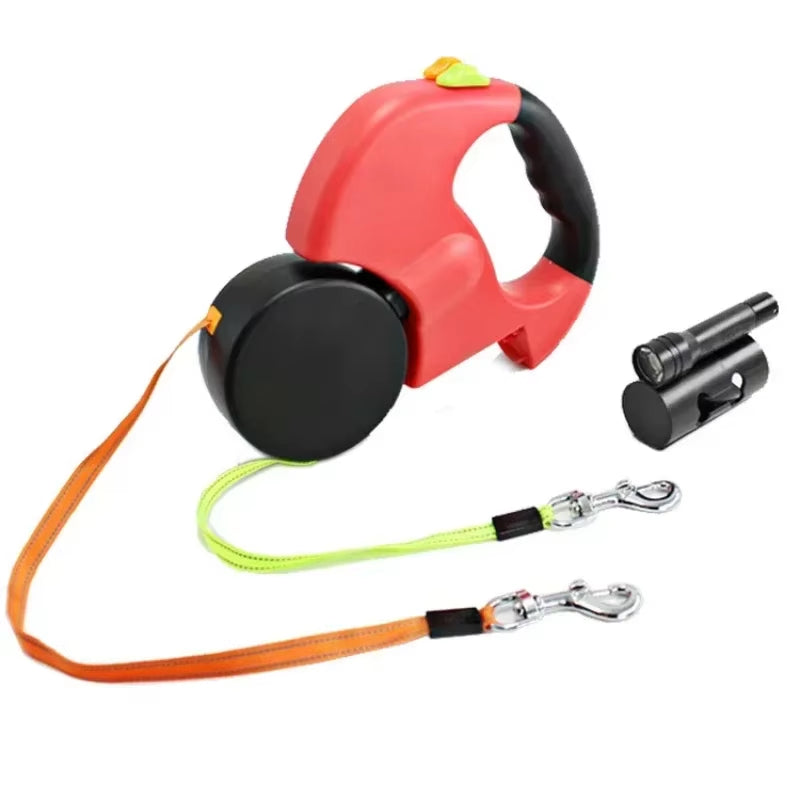 LED Automatic Retractable Dog Leash with Dual Heads and Built-in Storage Compartment - Premium Pet Accessories