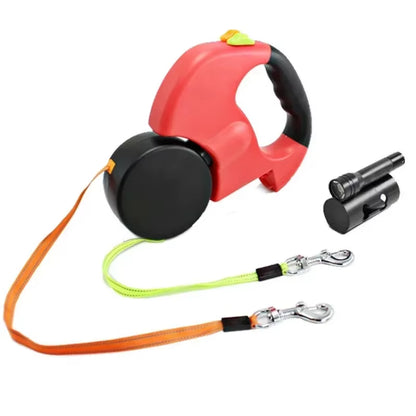 LED Automatic Retractable Dog Leash with Dual Heads and Built-in Storage Compartment - Premium Pet Accessories