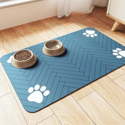 Quick-Drying Absorbent Pet Feeding Mat for Dogs and Cats with Non-Slip Rubber Base and Dark Polyester Surface for Indoor Use