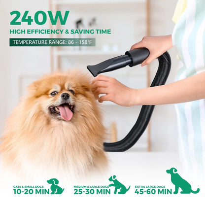 Professional Pet Grooming Hair Dryer - 2400W Portable Quick-Drying Variable-Speed Tool with 4 Adjustable Nozzles for Dogs, NOVA Model