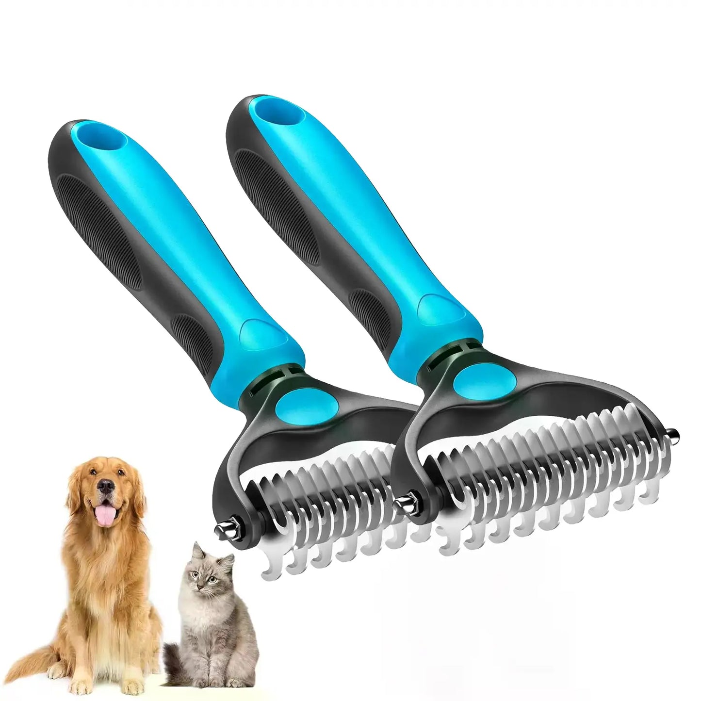 Professional Pet Grooming Brush - Dual-Sided Shedding and Dematting Undercoat Rake for Dogs and Cats, Effectively Reducing Shedding and Loose Fur