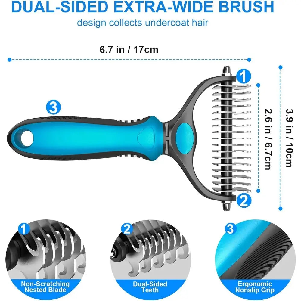 Professional Pet Grooming Brush - Dual-Sided Shedding and Dematting Undercoat Rake for Dogs and Cats, Effectively Reducing Shedding and Loose Fur