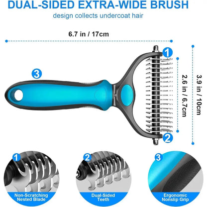 Professional Pet Grooming Brush - Dual-Sided Shedding and Dematting Undercoat Rake for Dogs and Cats, Effectively Reducing Shedding and Loose Fur