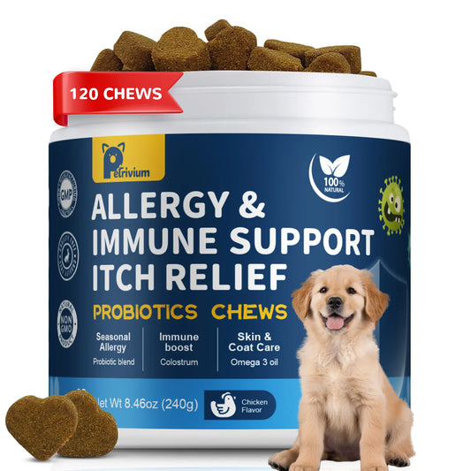 Upgraded Allergy and Immune Support Chews for Dogs - Jumbo Size 120 Count, Chicken Flavor, with Probiotics, Colostrum, and Fish Oil for Itching Relief and Gut Health