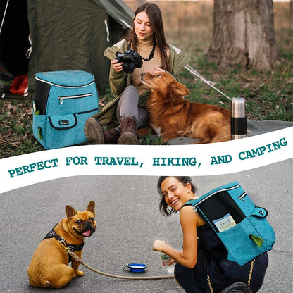 Professional Dog Travel Backpack - Airline Approved, Versatile Diaper Bag for Puppies, Essential Accessories for Camping and Hiking, Includes Food Container and Collapsible Bowls, Ideal Gift for Dog Owners, Teal Blue