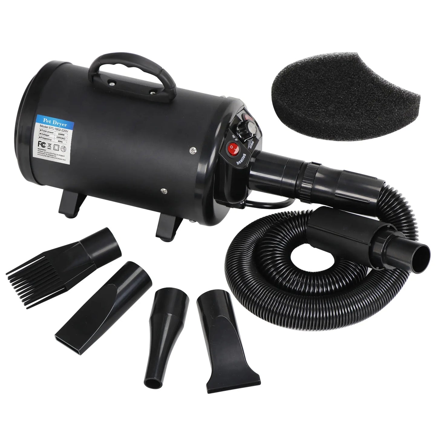 Professional Pet Grooming Hair Dryer - 2400W Portable Quick-Drying Variable-Speed Tool with 4 Adjustable Nozzles for Dogs, NOVA Model
