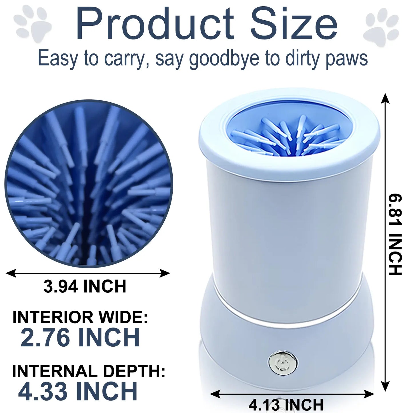 Portable Electric Dog Paw Cleaner and Massager - USB Rechargeable Paw Washing Cup for Small to Medium Dogs with ABS Silicone Bristles and 1500mAh Battery, One-Button Operation Pet Grooming Tool