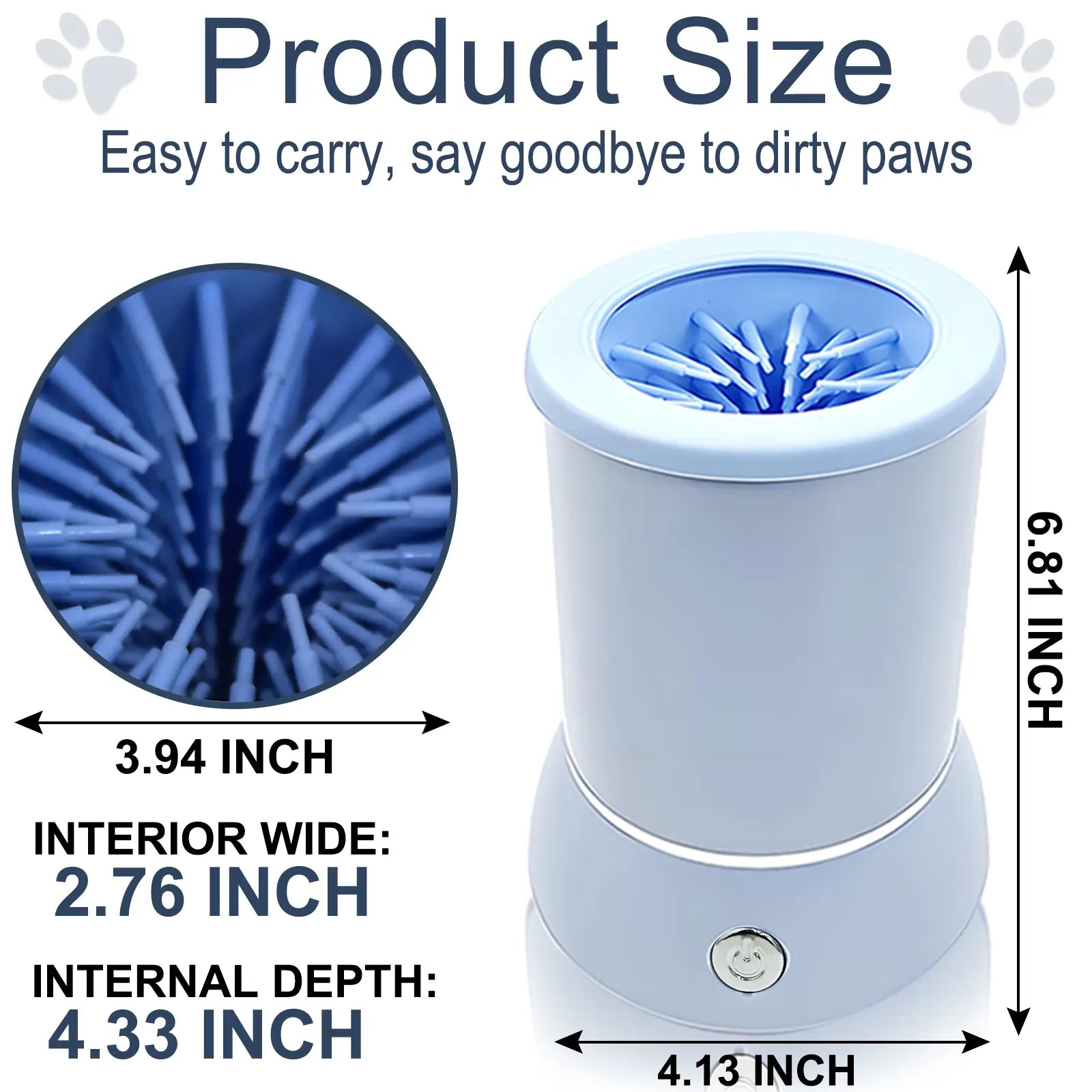 Portable Electric Dog Paw Cleaner and Massager - USB Rechargeable Paw Washing Cup for Small to Medium Dogs with ABS Silicone Bristles and 1500mAh Battery, One-Button Operation Pet Grooming Tool