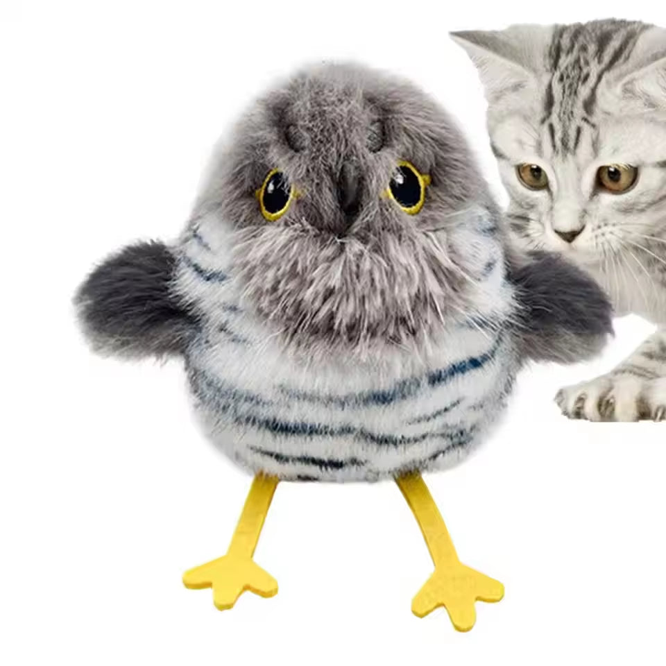 USB Rechargeable Interactive Plush Cat Toy with Flapping and Chirping Functions for Indoor Use
