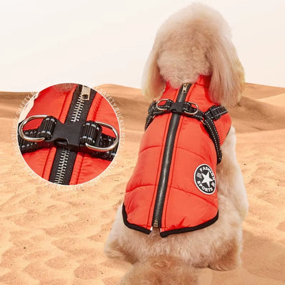 Premium Waterproof Winter Dog Jacket with Integrated Harness for Large Breeds, Ideal for Labradors, Chihuahuas, and French Bulldogs