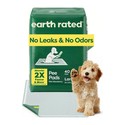 Earth Rated Max Absorbency Puppy Pee Pads - Leak-Proof, Unscented, Large (22” x 23”), 40 Count, Enhanced Odor Control and Rapid Absorption