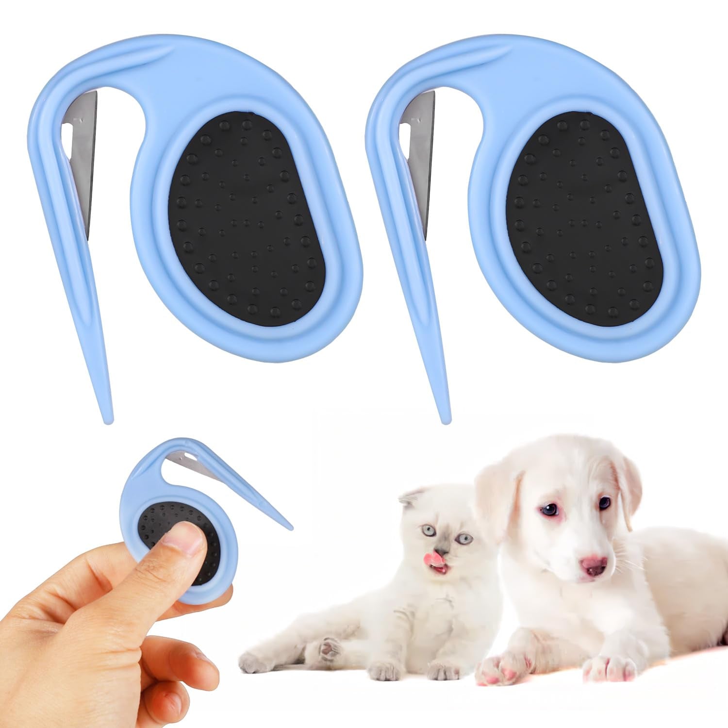 2-Pack Dual-Function Knotting Comb for Cats and Dogs - Shedding Brush and Dematting Tool for Grooming Knotted and Loose Fur (Blue)