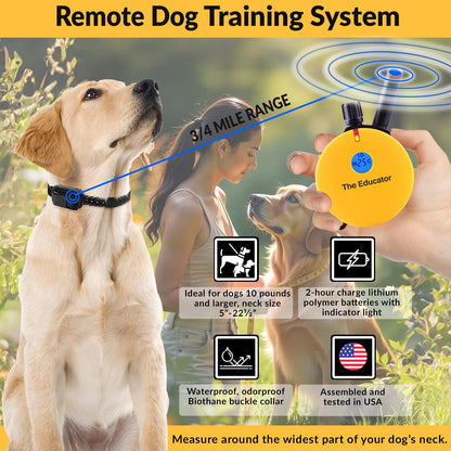 Humane Remote Dog Training Collar with 100 Safe Stimulation Levels, Night Light, Waterproof Design, Rechargeable, 3/4 Mile Range for Small to Medium Dogs - Yellow