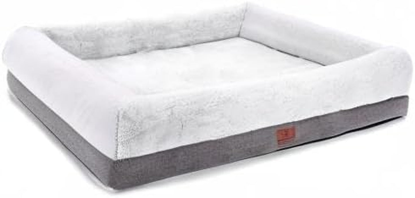 Extra Large Orthopedic Dog Bed with Bolster Sides, Removable and Washable Cover, Non-Slip Base, and Egg Foam Cushion, 46 x 30 Inches, Gray