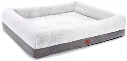 Extra Large Orthopedic Dog Bed with Bolster Sides, Removable and Washable Cover, Non-Slip Base, and Egg Foam Cushion, 46 x 30 Inches, Gray