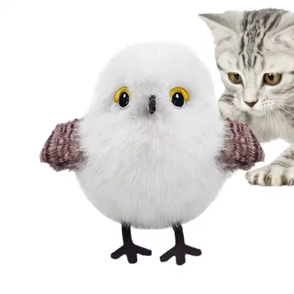 USB Rechargeable Interactive Plush Cat Toy with Flapping and Chirping Functions for Indoor Use