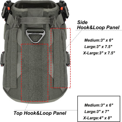 Tactical Dog Harness for Large Breeds - MOLLE K9 Vest with Four Metal Buckles, No-Pull Front Clip, Adjustable Handle, Green (Size L: 28"-35" Chest)