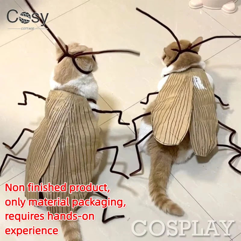 Realistic Cockroach Cat Costume with Detachable Wings - Humorous Cat Outfit for Cosplay and Dress-Up DIY Kit