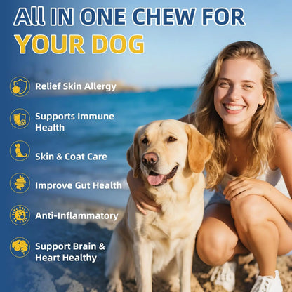 Upgraded Allergy and Immune Support Chews for Dogs - Jumbo Size 120 Count, Chicken Flavor, with Probiotics, Colostrum, and Fish Oil for Itching Relief and Gut Health