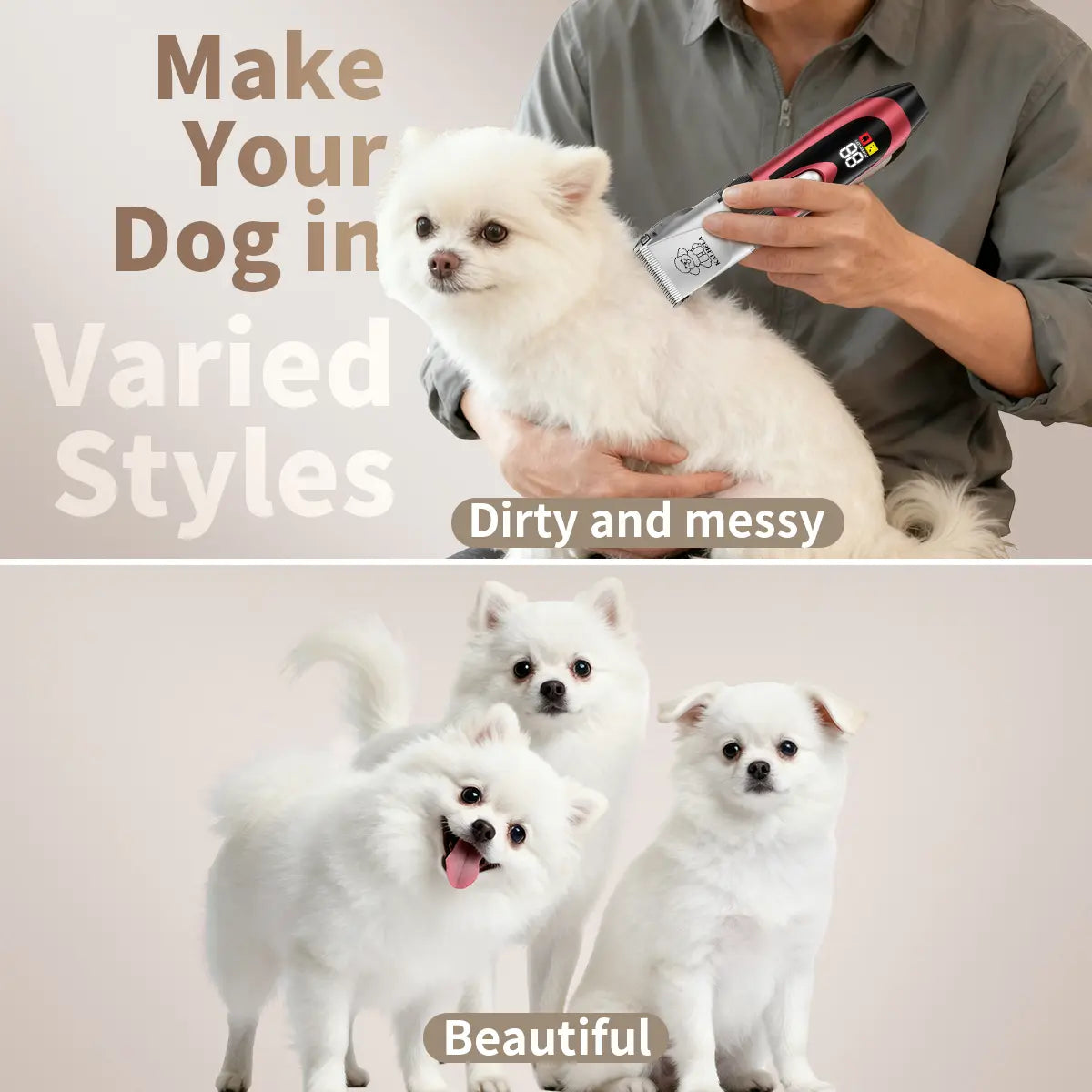 KALHELA Professional Dog Clippers with Low Noise Technology and LCD Digital Display - Rechargeable Cordless Grooming Kit for Small and Large Dogs and Cats