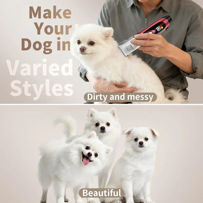 KALHELA Professional Dog Clippers with Low Noise Technology and LCD Digital Display - Rechargeable Cordless Grooming Kit for Small and Large Dogs and Cats