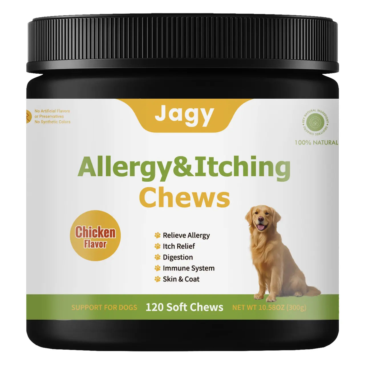 Jagy Omega-3 Allergy Relief Chews for Dogs - 120 Natural Fish Oil Treats for Itchy Skin, Hot Spots, and Shedding with Advanced Skin & Coat Vitamins for Optimal Pet Health