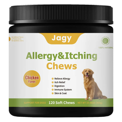 Jagy Omega-3 Allergy Relief Chews for Dogs - 120 Natural Fish Oil Treats for Itchy Skin, Hot Spots, and Shedding with Advanced Skin & Coat Vitamins for Optimal Pet Health
