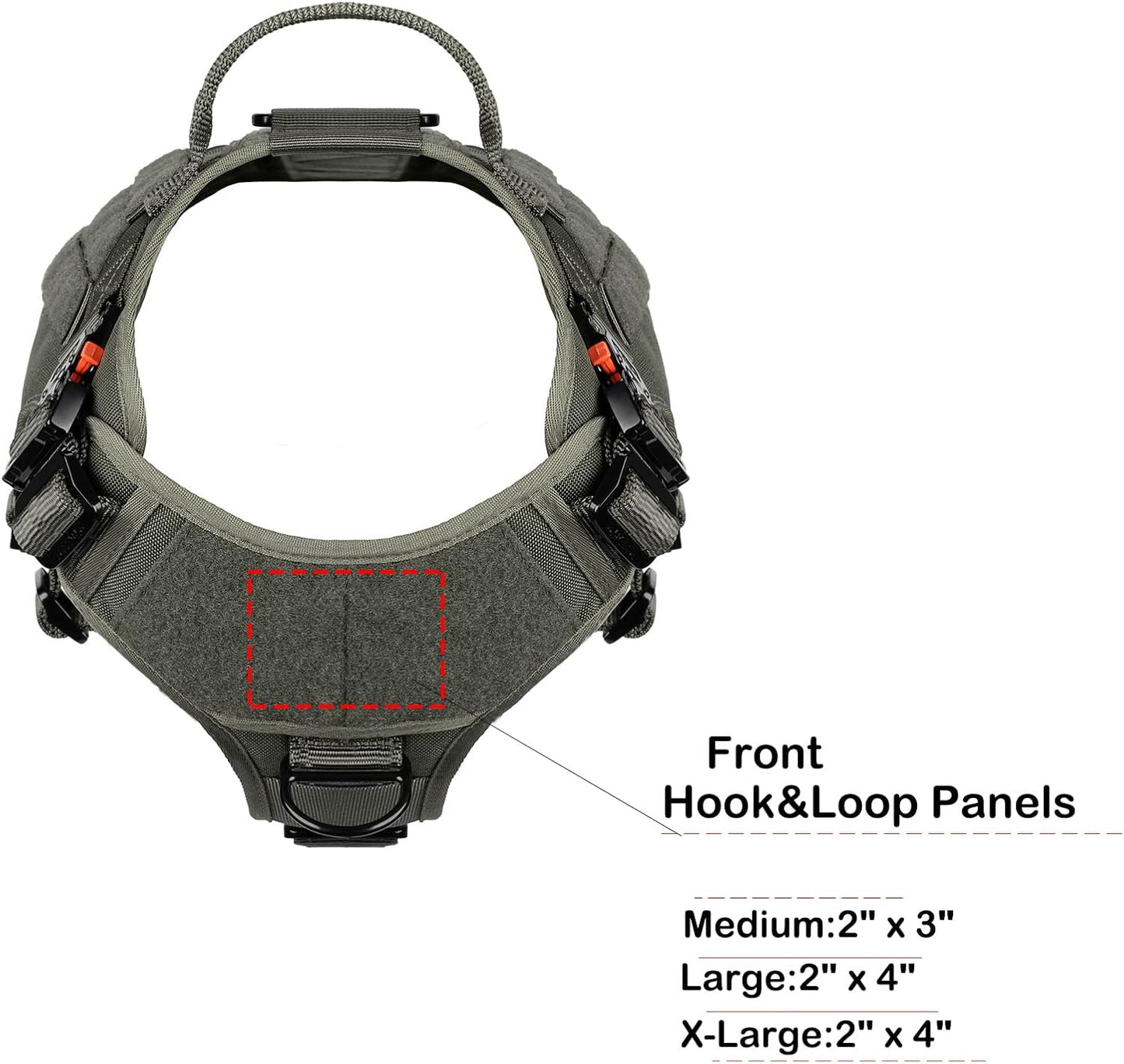 Tactical Dog Harness for Large Breeds - MOLLE K9 Vest with Four Metal Buckles, No-Pull Front Clip, Adjustable Handle, Green (Size L: 28"-35" Chest)