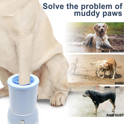 Portable Electric Dog Paw Cleaner and Massager - USB Rechargeable Paw Washing Cup for Small to Medium Dogs with ABS Silicone Bristles and 1500mAh Battery, One-Button Operation Pet Grooming Tool