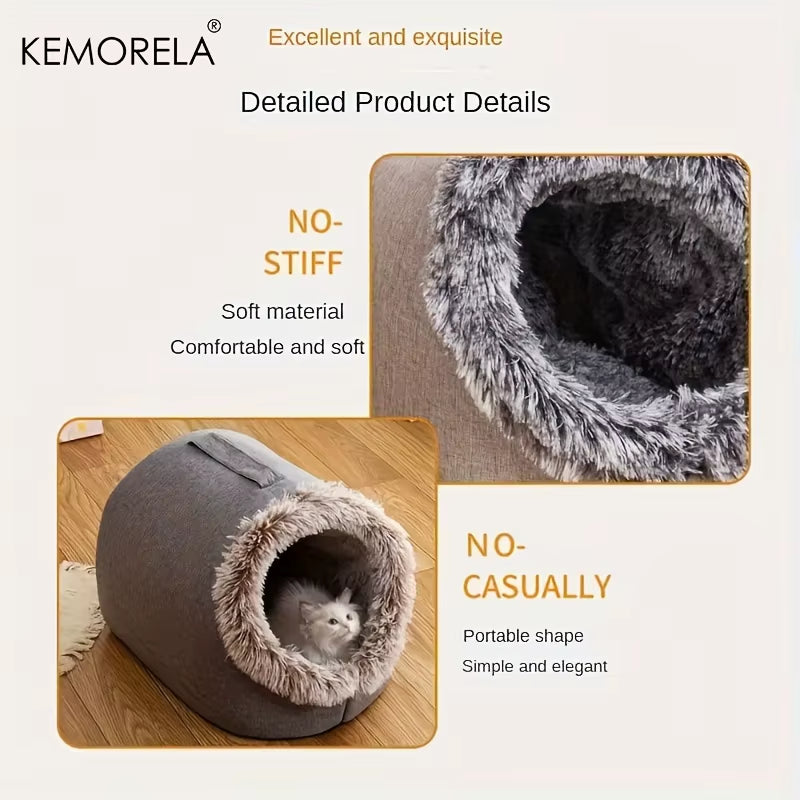 Premium Portable Cat Bed - Luxurious and Insulated Sleeping Solution with Convenient Carry Handle